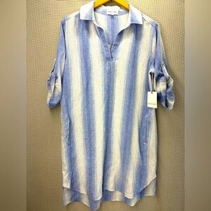 NWT Bella Dahl Women’s Blue White Stripes Tunic Boho Dress Sz Large Beach Chic